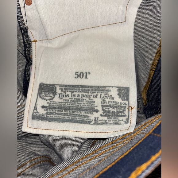 Levis 501 Original Shrink-to-Fit Jeans Mens 36x32 Dark Blue Button Fly Rigid 96” - Picture 9 of 13